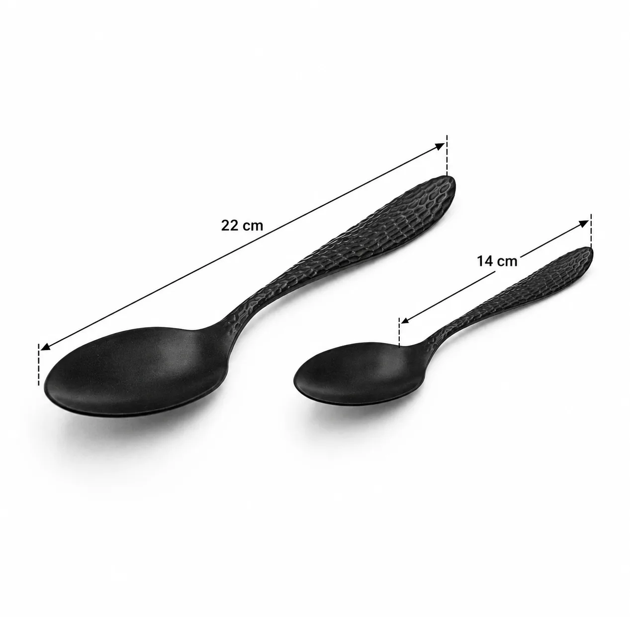quenelle spoon-sats, texturerat handtag, kolsvart