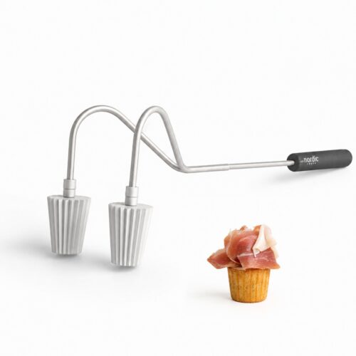 Double Croustade Iron with finished croustade snack for professional chefs
