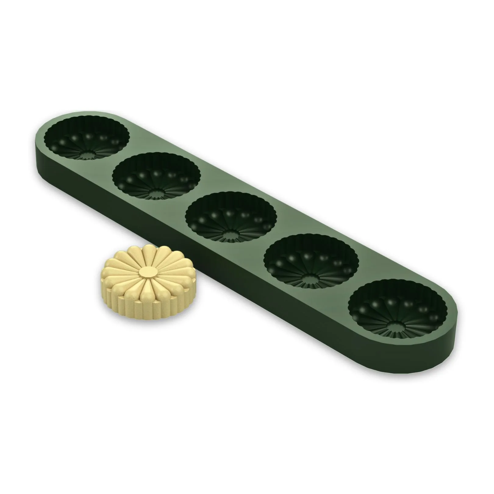 Green mold with floral designs and cream pastry