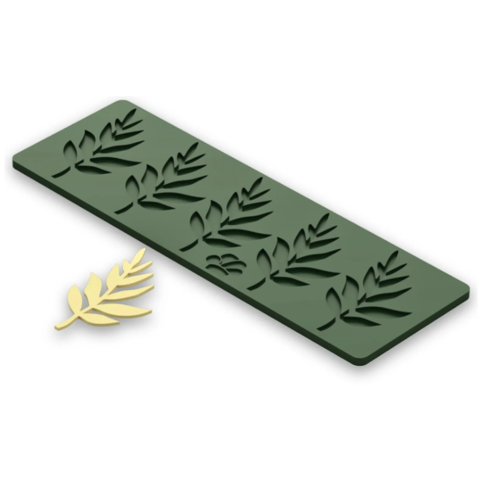 Green leaf pattern silicone mold and yellow cutout.