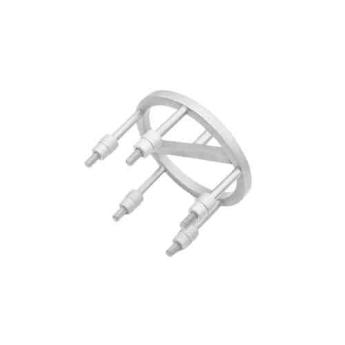 Vijf bouten op rond metalen frame