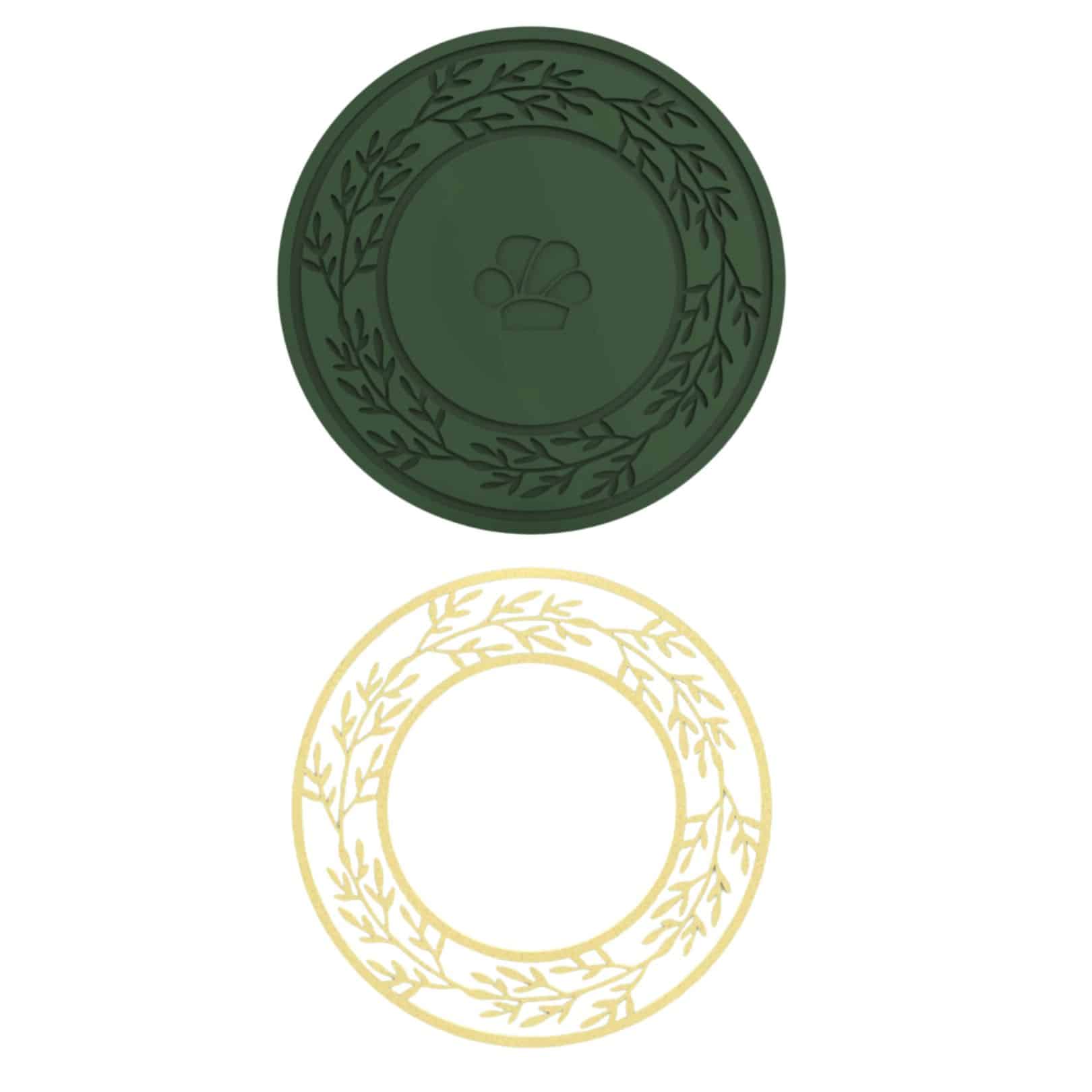 Placas decorativas verdes y doradas