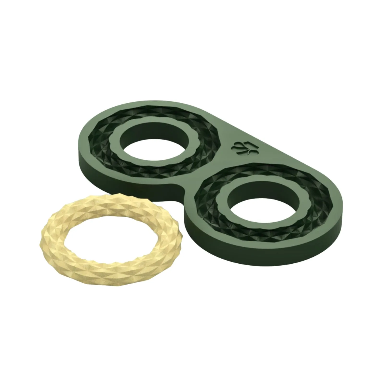 Green dual ring design with textured surface.