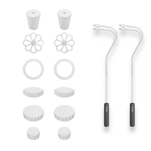 Craft tool set with various nozzles and handles.