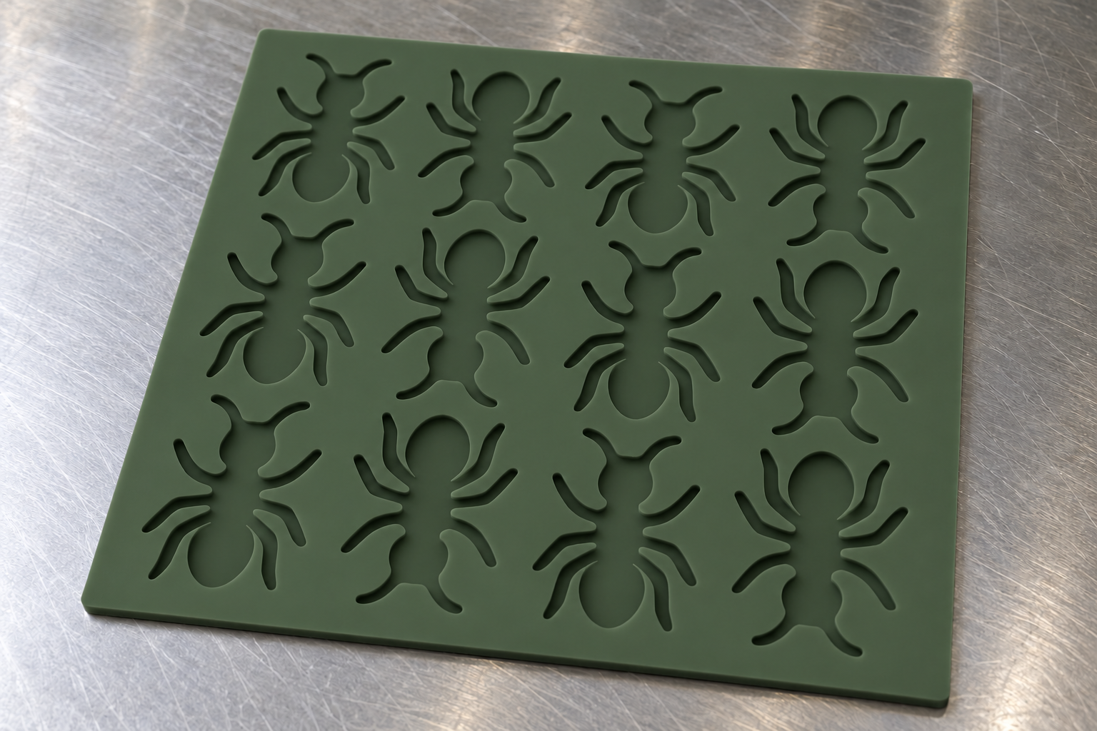 Custom ant-shaped tuile mold with twelve cavities